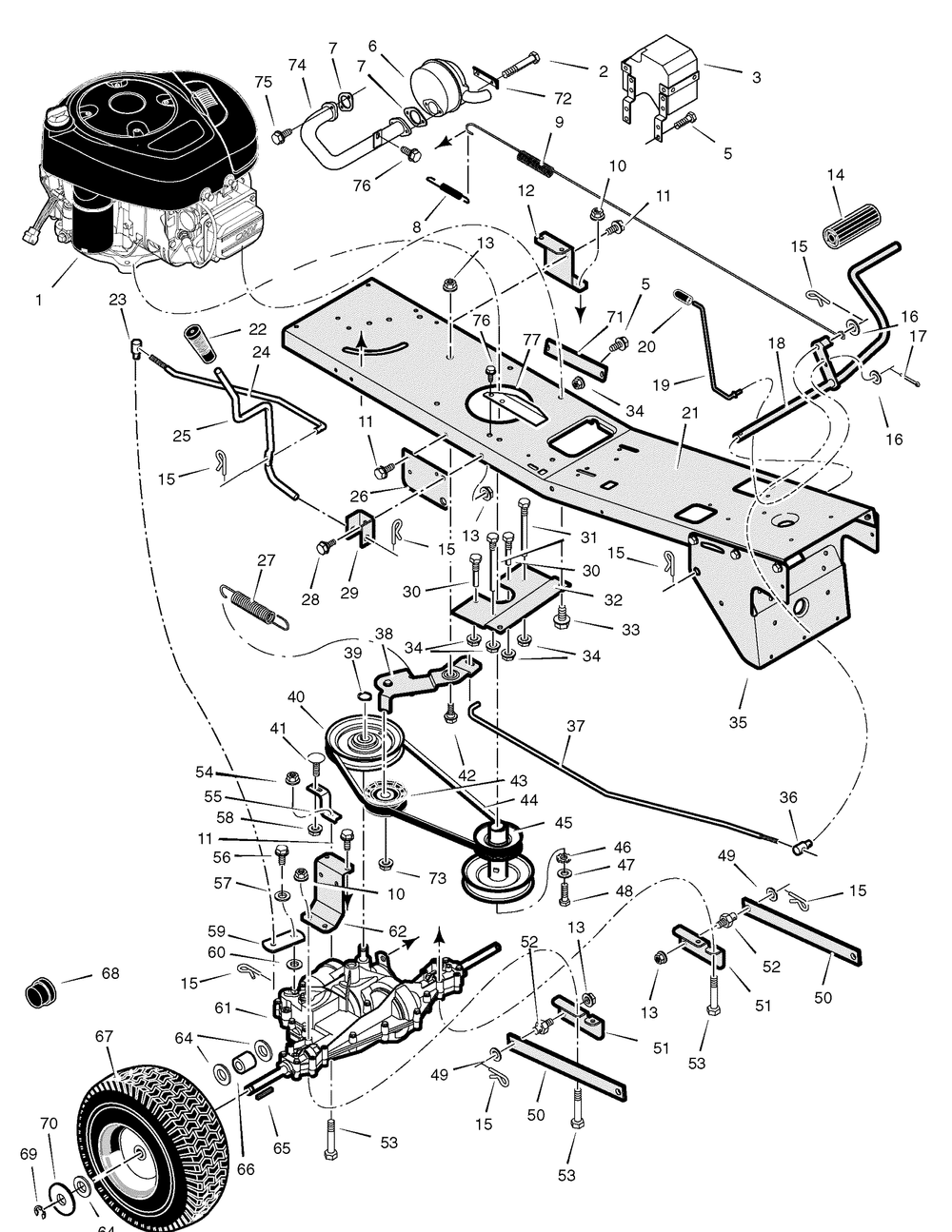 Motion Drive Diagram and Parts List for 309006X78A-SW 2007 Briggs and Stratton Lawn Tractor